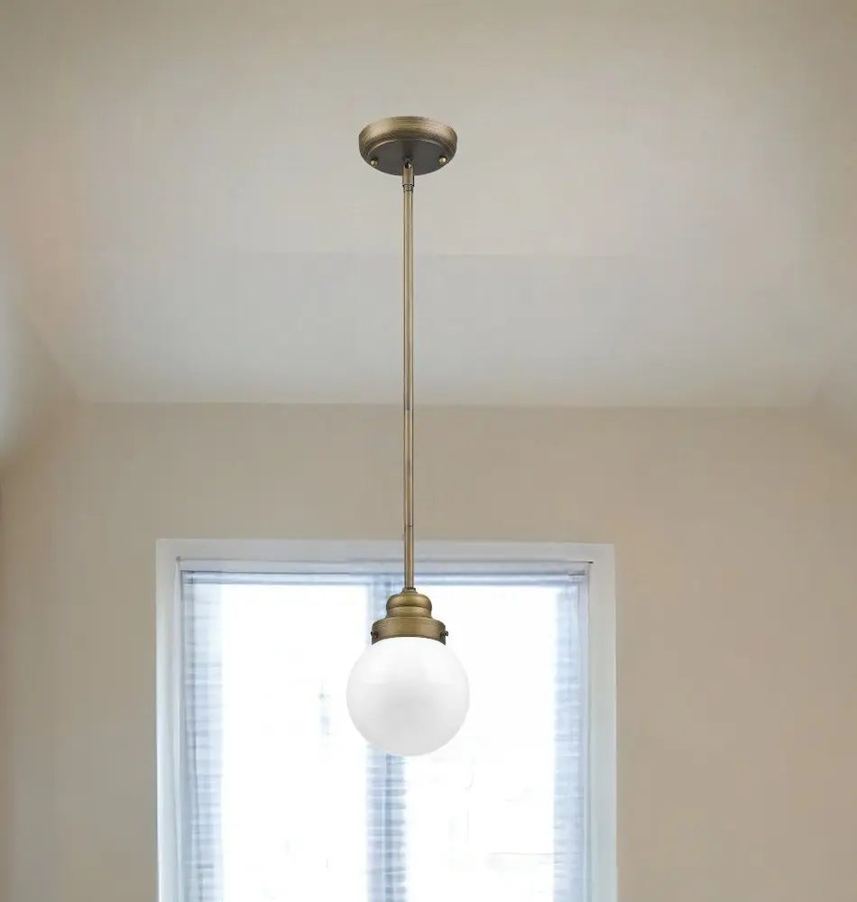 Brushed Gold Metal Hanging with Round Glass Shade HomeRoots