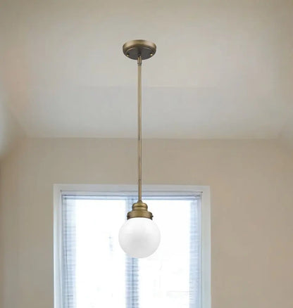 Brushed Gold Metal Hanging with Round Glass Shade HomeRoots