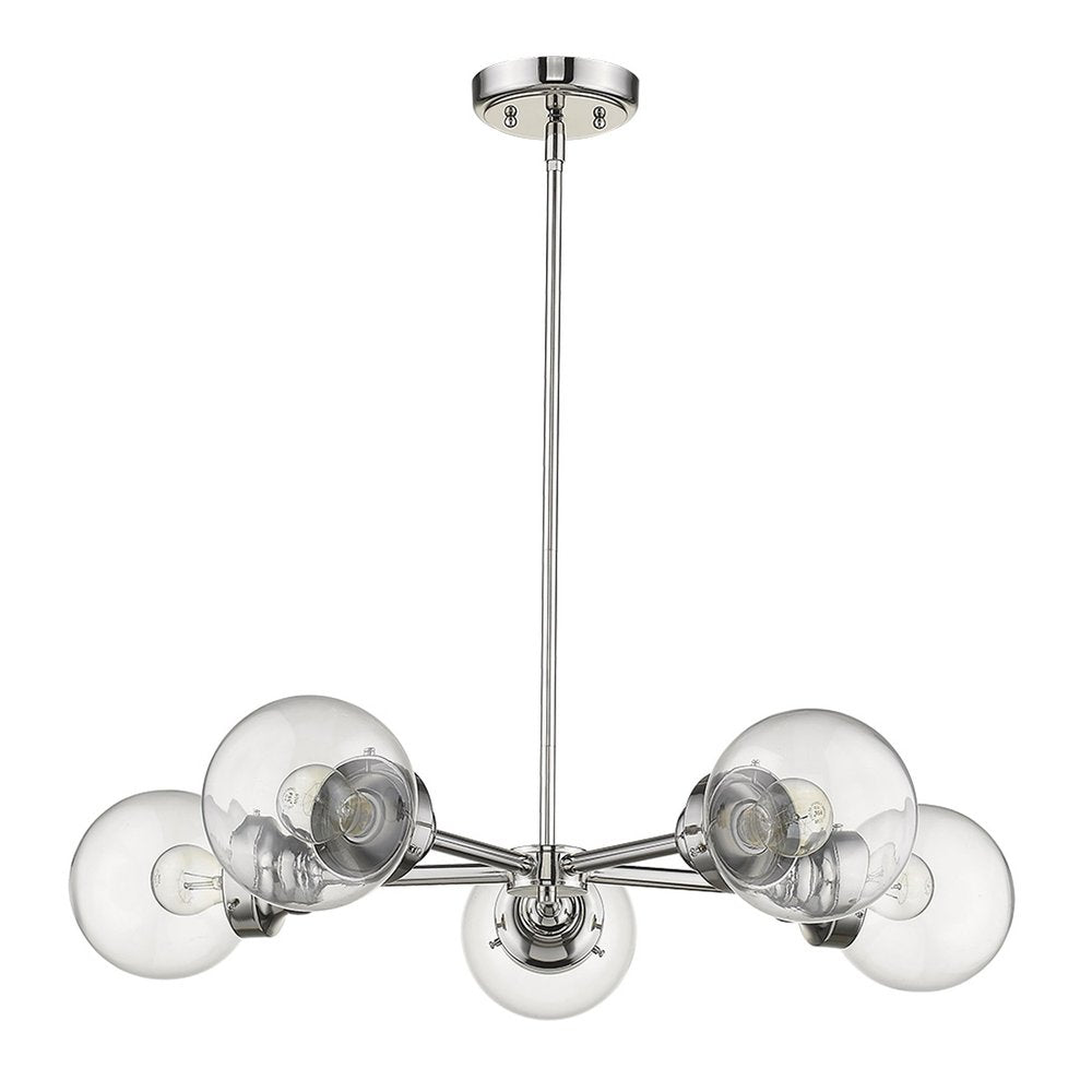 Silver Five Light Metal Dimmable Chandelier With Clear Shades — view 1