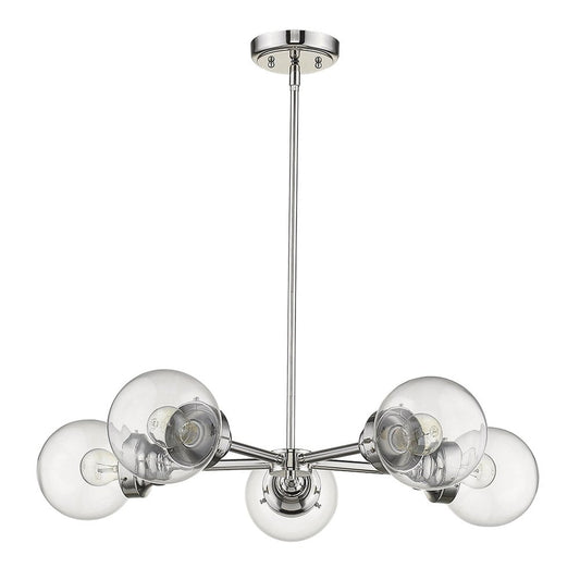 Silver Five Light Metal Dimmable Chandelier With Clear Shades