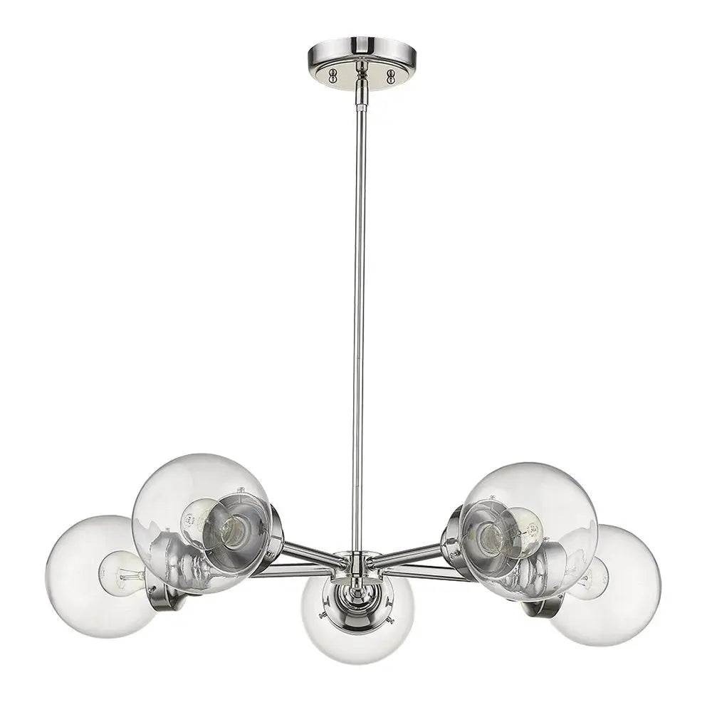 Silver Five Light Metal Dimmable Chandelier With Clear Shades HomeRoots