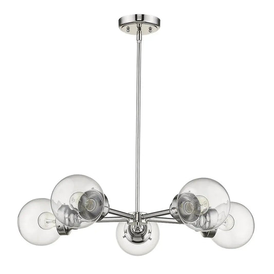Silver Five Light Metal Dimmable Chandelier With Clear Shades HomeRoots