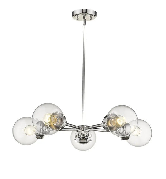 Silver Five Light Metal Dimmable Chandelier With Clear Shades HomeRoots