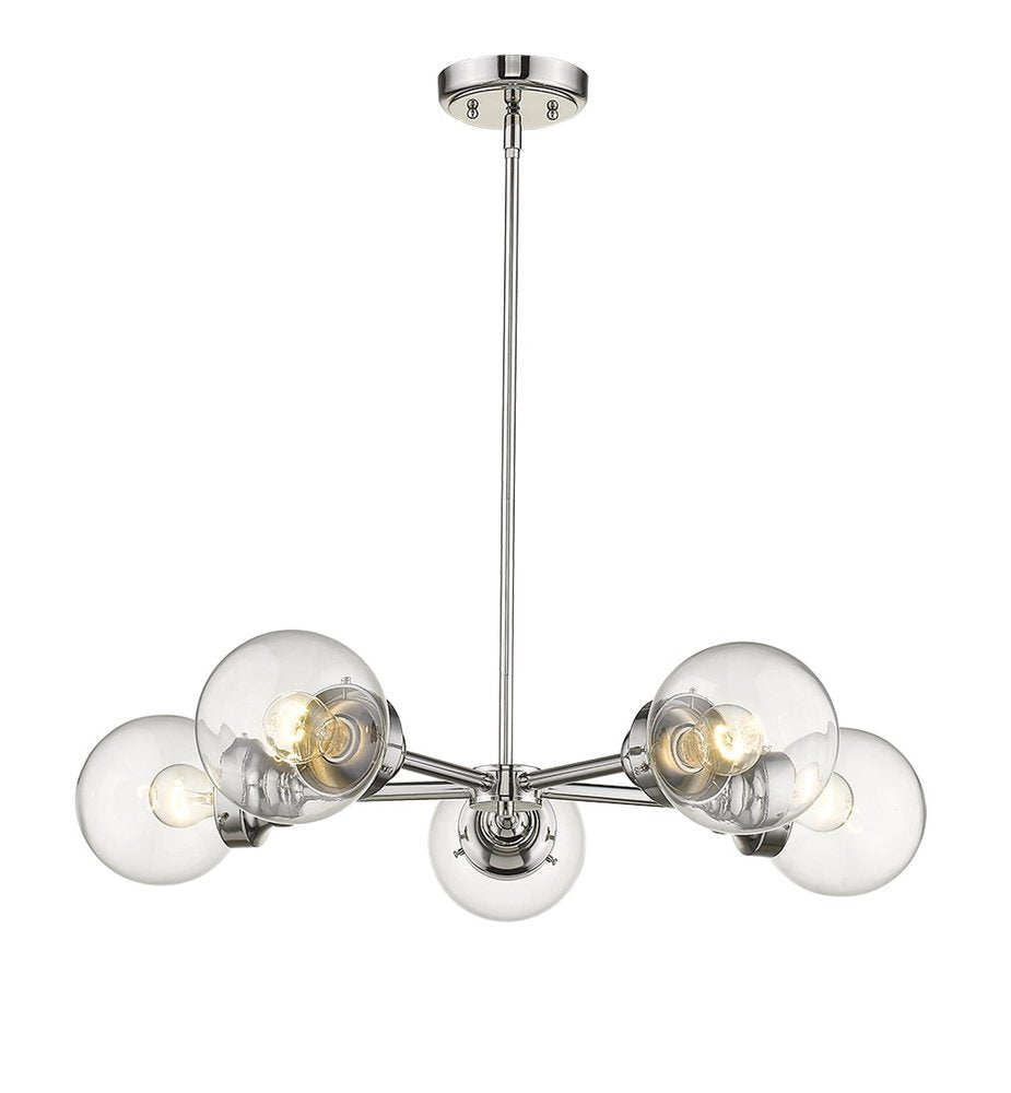 Silver Five Light Metal Dimmable Chandelier With Clear Shades — view 2