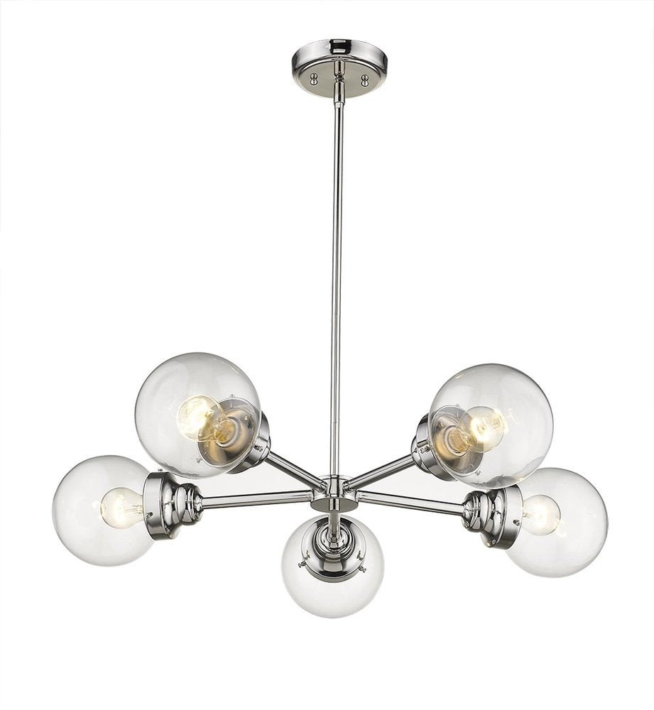 Silver Five Light Metal Dimmable Chandelier With Clear Shades — view 3