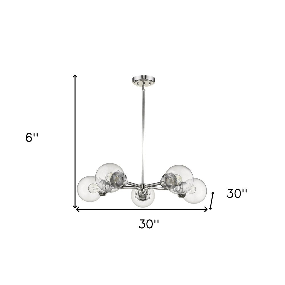 Silver Five Light Metal Dimmable Chandelier With Clear Shades HomeRoots