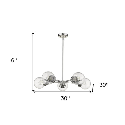 Silver Five Light Metal Dimmable Chandelier With Clear Shades HomeRoots