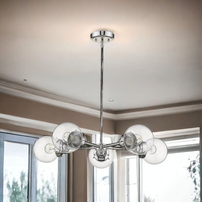 Silver Five Light Metal Dimmable Chandelier With Clear Shades