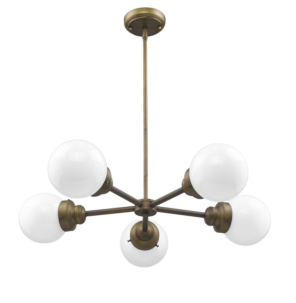 Bronze Five Light Metal Dimmable Chandelier With White Shades — view 1