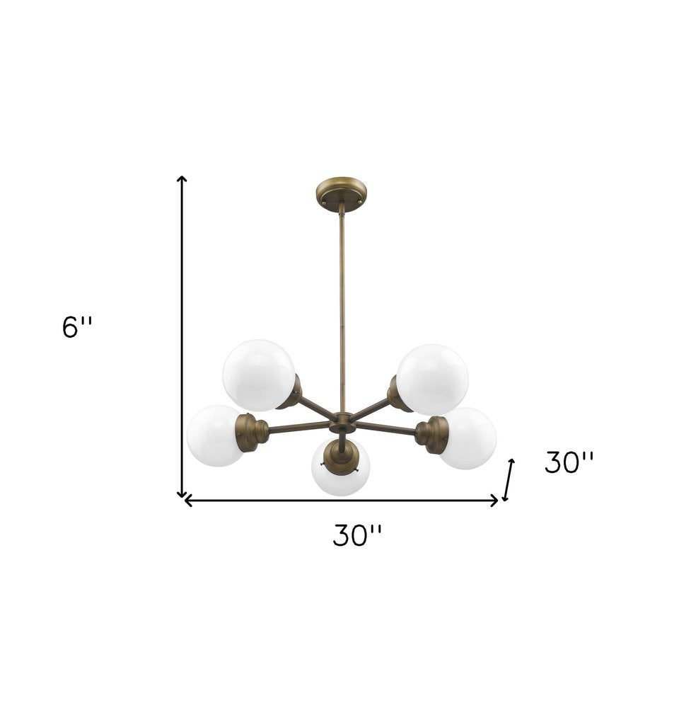 Bronze Five Light Metal Dimmable Chandelier With White Shades — view 3