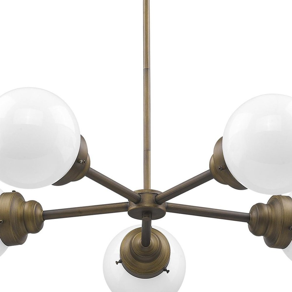 Bronze Five Light Metal Dimmable Chandelier With White Shades HomeRoots