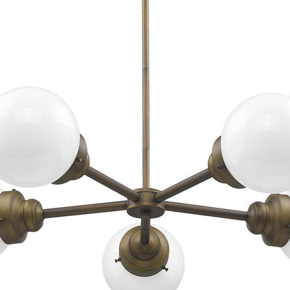 Bronze Five Light Metal Dimmable Chandelier With White Shades HomeRoots