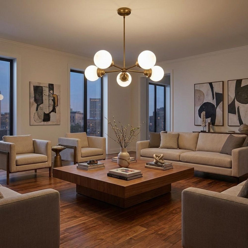Bronze Five Light Metal Dimmable Chandelier With White Shades HomeRoots