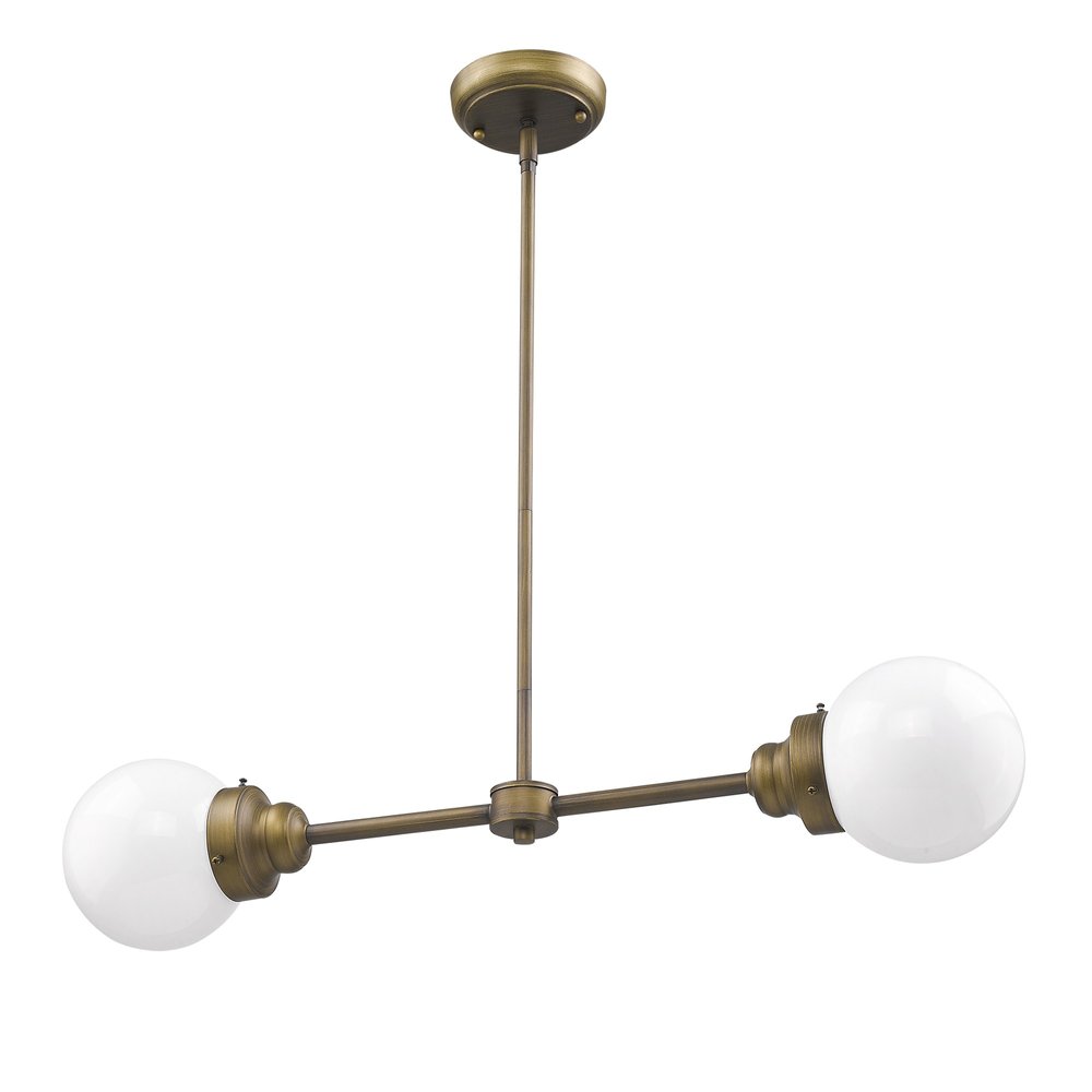 Portsmith 2-Light Raw Brass Island Pendant With White Globe Shades HomeRoots