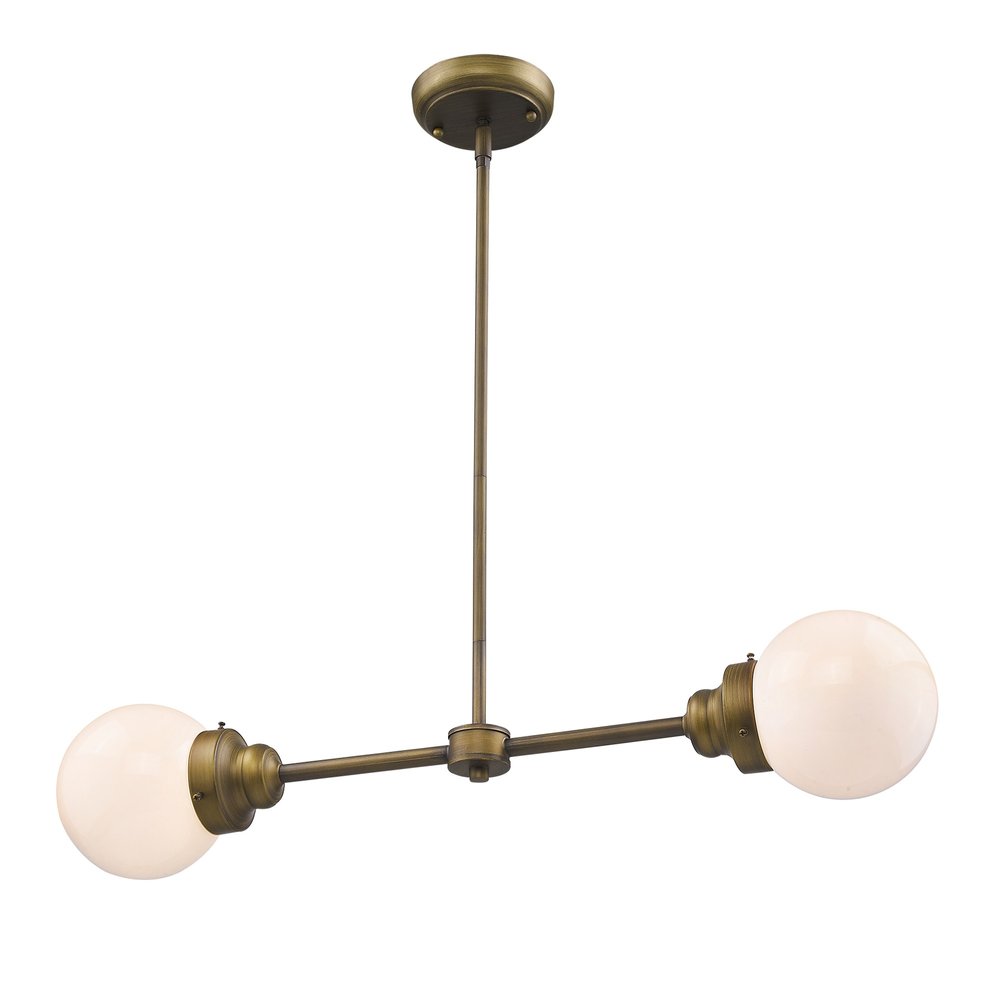 Portsmith 2-Light Raw Brass Island Pendant With White Globe Shades HomeRoots