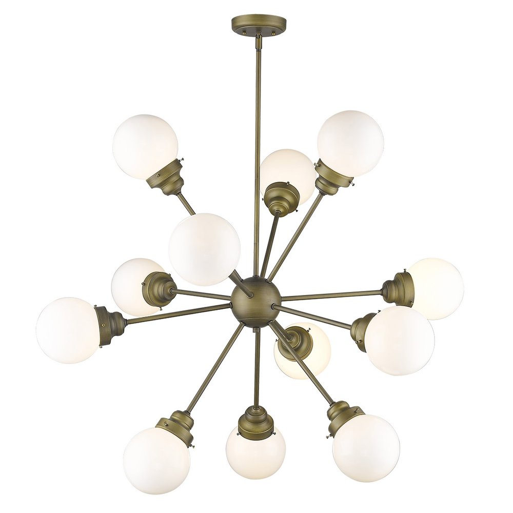 Bronze Sputnik Twelve Light Frosted Metal Dimmable Chandelier With Off White Shades — view 2