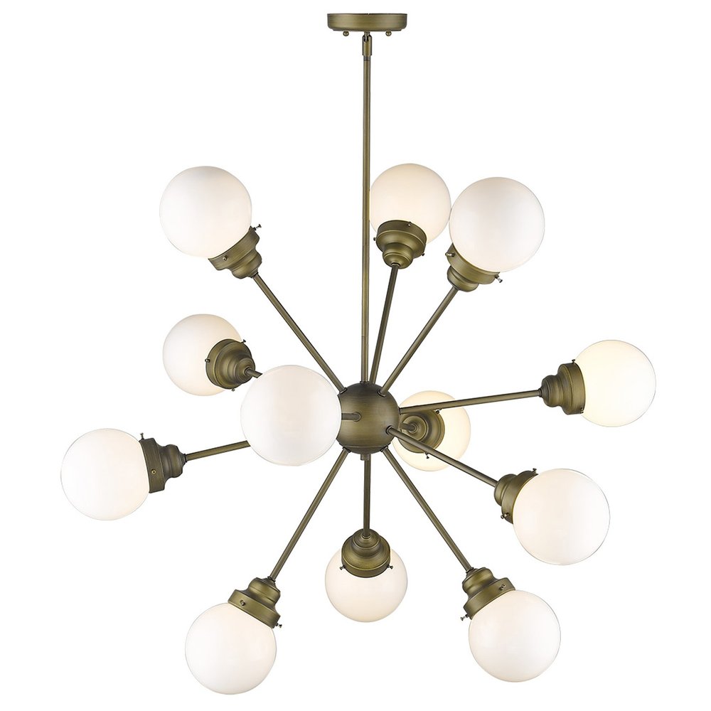 Bronze Sputnik Twelve Light Frosted Metal Dimmable Chandelier With Off White Shades HomeRoots