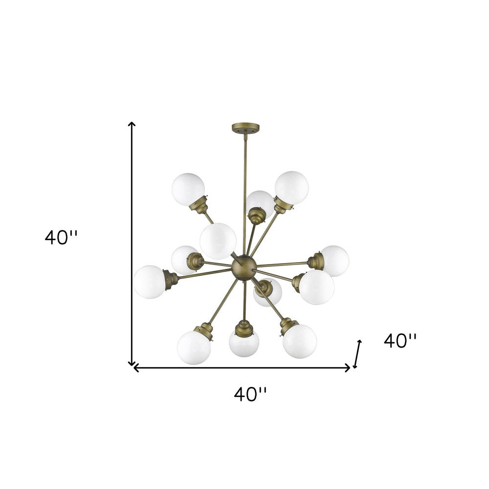 Bronze Sputnik Twelve Light Frosted Metal Dimmable Chandelier With Off White Shades — view 7
