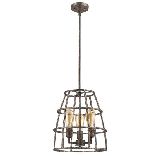 Rebarre 3-Light Antique Silver Drum Pendant With Open Cage Shade HomeRoots