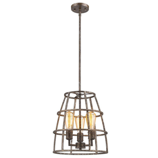 Rebarre 3-Light Antique Silver Drum Pendant With Open Cage Shade HomeRoots