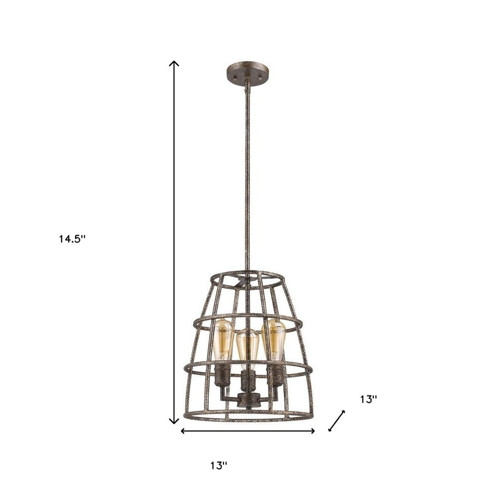 Rebarre 3-Light Antique Silver Drum Pendant With Open Cage Shade HomeRoots