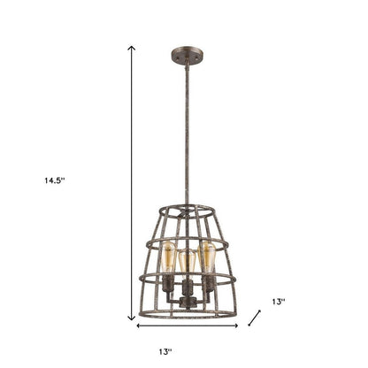Rebarre 3-Light Antique Silver Drum Pendant With Open Cage Shade HomeRoots