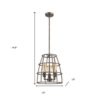 Rebarre 3-Light Antique Silver Drum Pendant With Open Cage Shade
