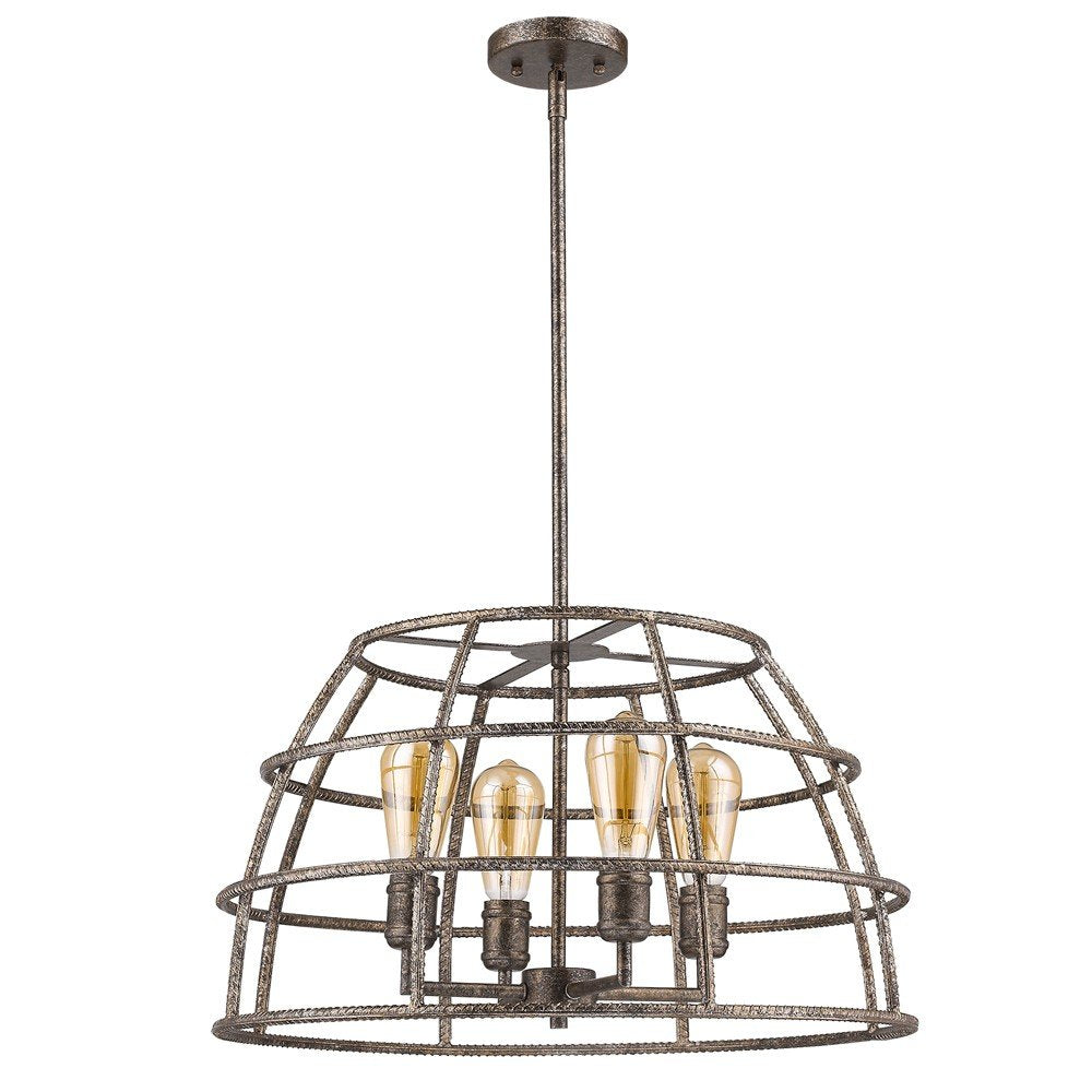 Brown Metal Four Light Dimmable Ceiling Light With Gold Shades HomeRoots