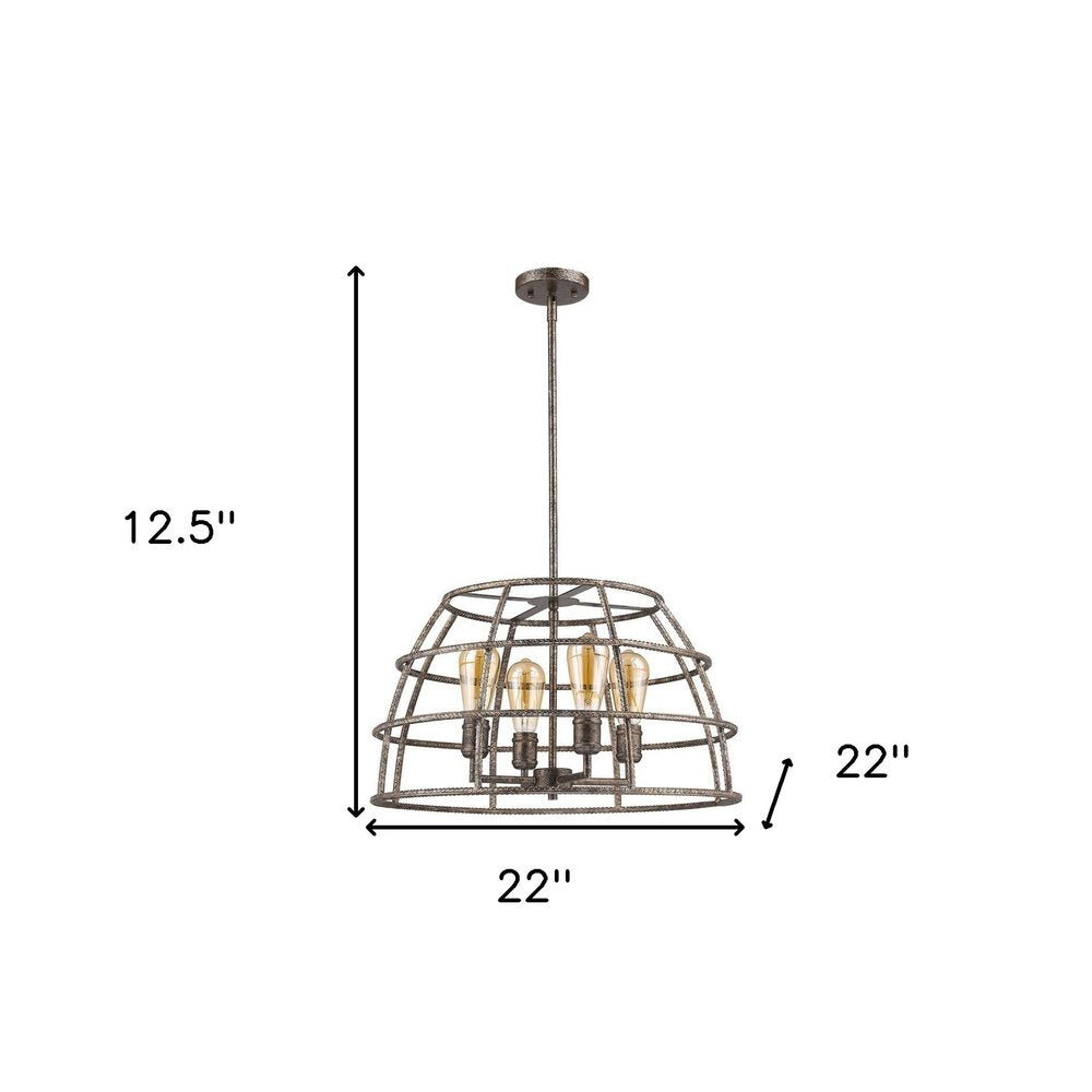Rebarre 4-Light Antique Silver Drum Pendant With Open Cage Shade HomeRoots