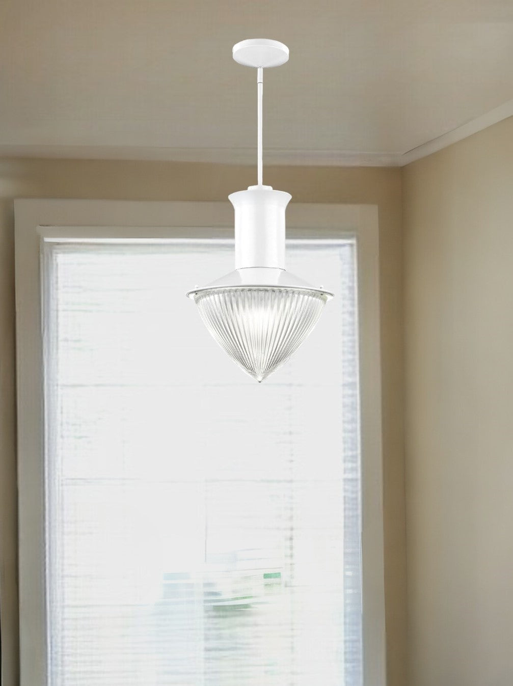 Skylar 1-Light White Pendant With Halophane Glass Shade