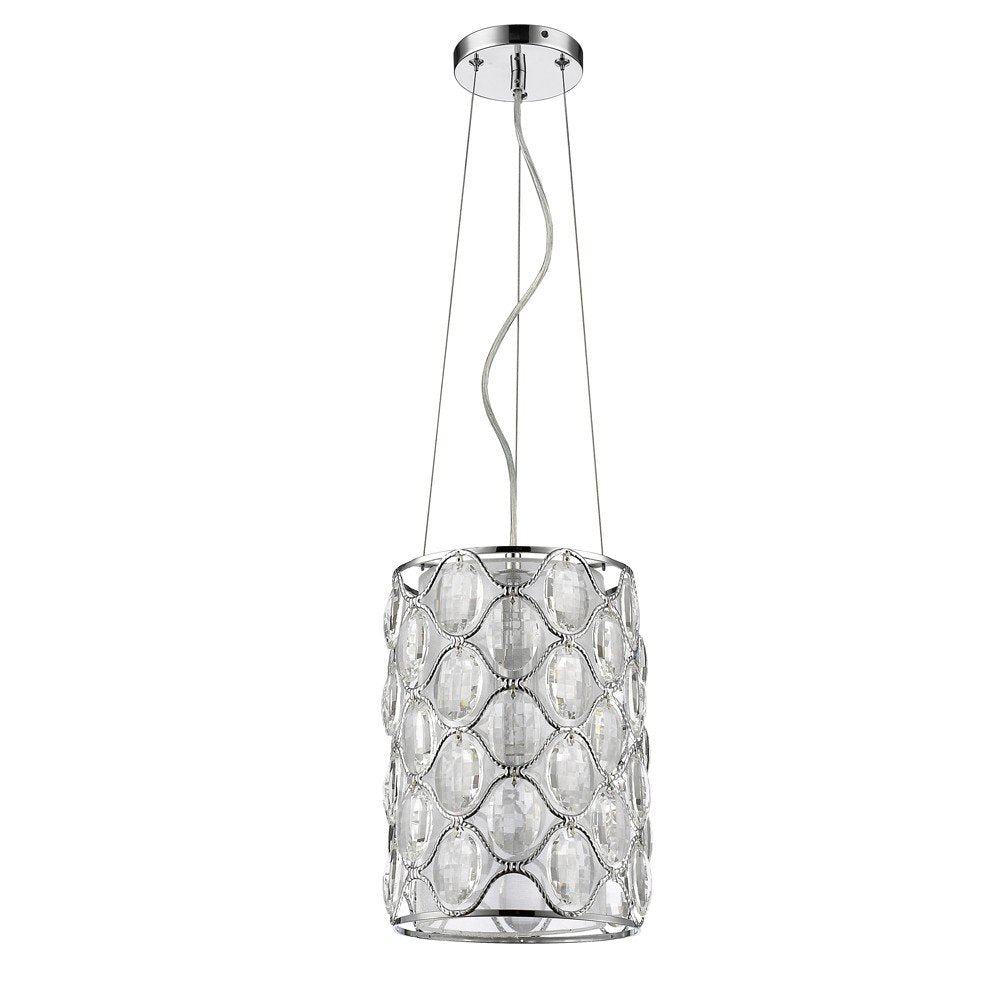 Isabella 1-Light Polished Nickel Drum Pendant With Crystal Accents — view 2