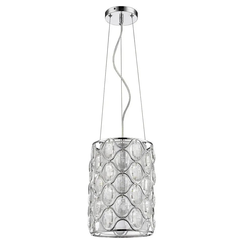 Isabella 1-Light Polished Nickel Drum Pendant With Crystal Accents HomeRoots
