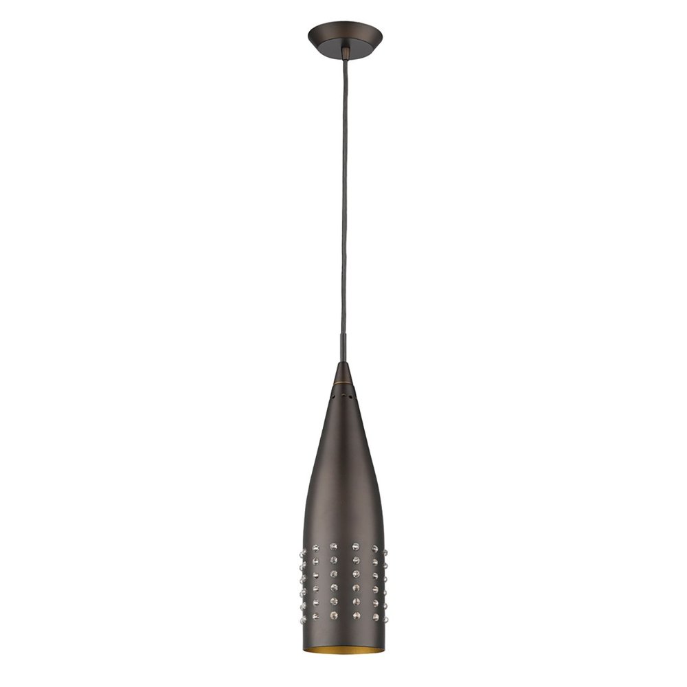 Narrow Bronze Hanging Light with Glass Studs — view 1