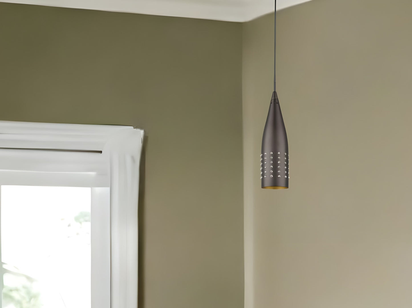 Narrow Bronze Hanging Light with Glass Studs