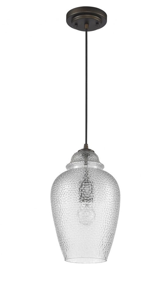 Antique Bronze Hanging Light with Textured Glass Shade HomeRoots