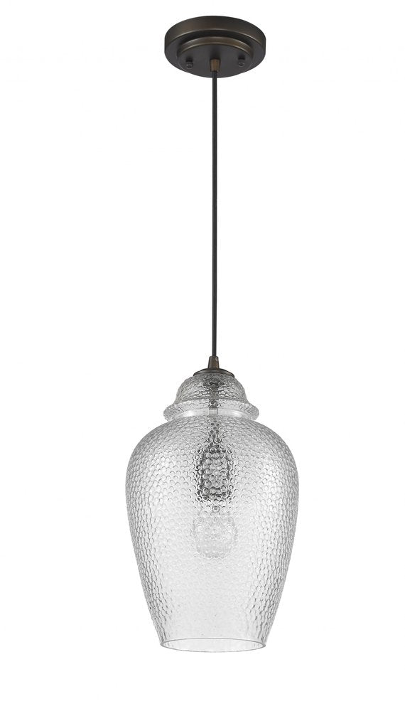 Antique Bronze Hanging Light with Textured Glass Shade — view 1
