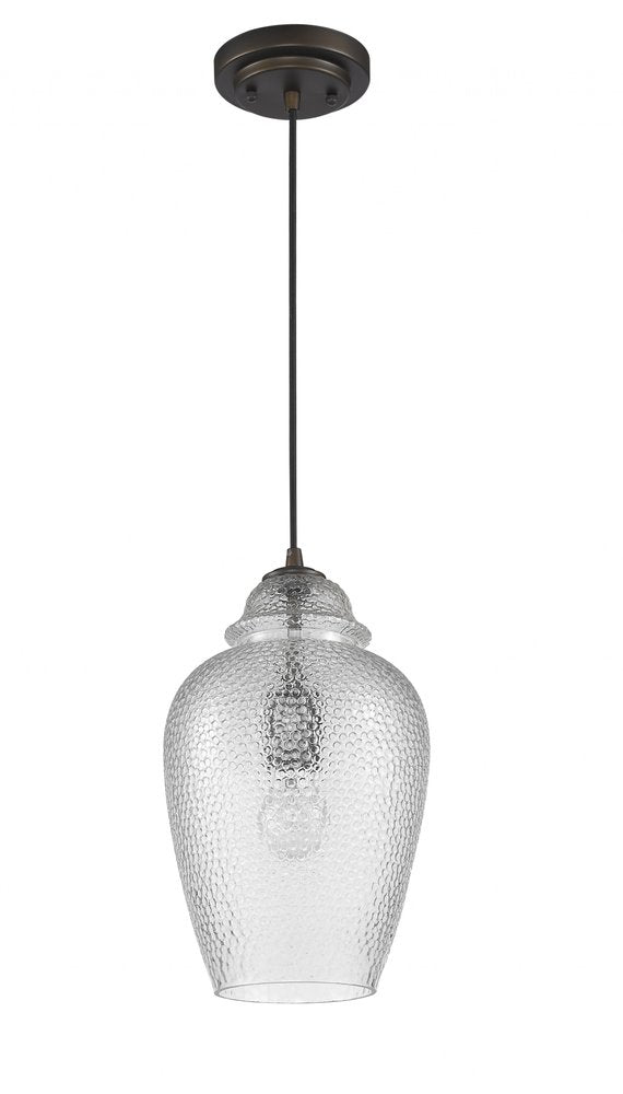Antique Bronze Hanging Light with Textured Glass Shade — view 3