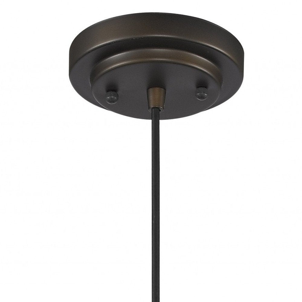 Antique Bronze Hanging Light with Textured Glass Shade — view 4