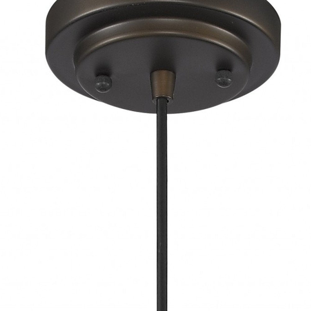 Antique Bronze Hanging Light with Textured Glass Shade — view 5