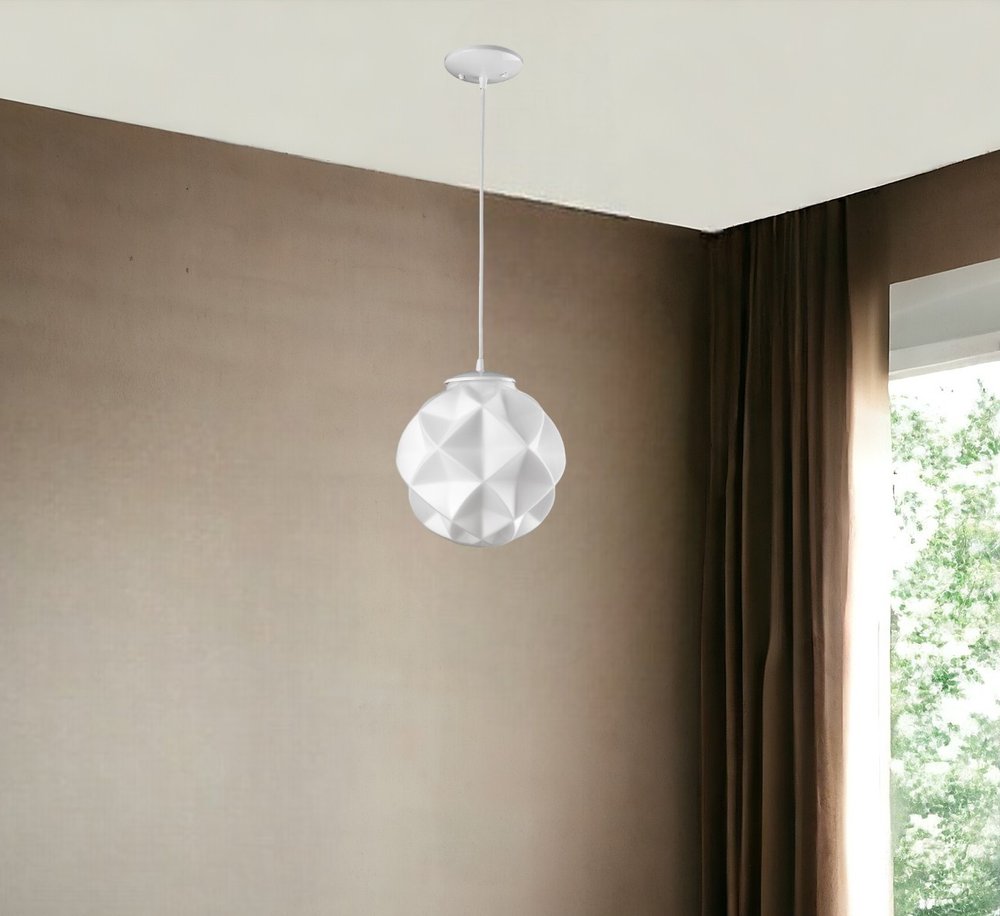 Nova 1-Light White Mini Pendant With Geometric Globe Shade HomeRoots