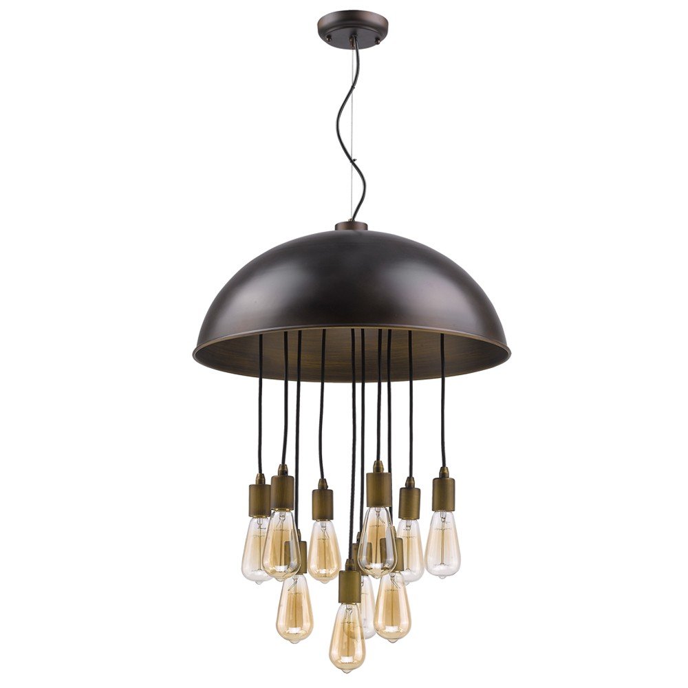 Keough 10-Light Oil-Rubbed Bronze Bowl Pendant With Raw Brass Sockets HomeRoots