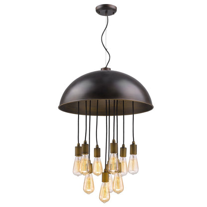 Keough 10-Light Oil-Rubbed Bronze Bowl Pendant With Raw Brass Sockets