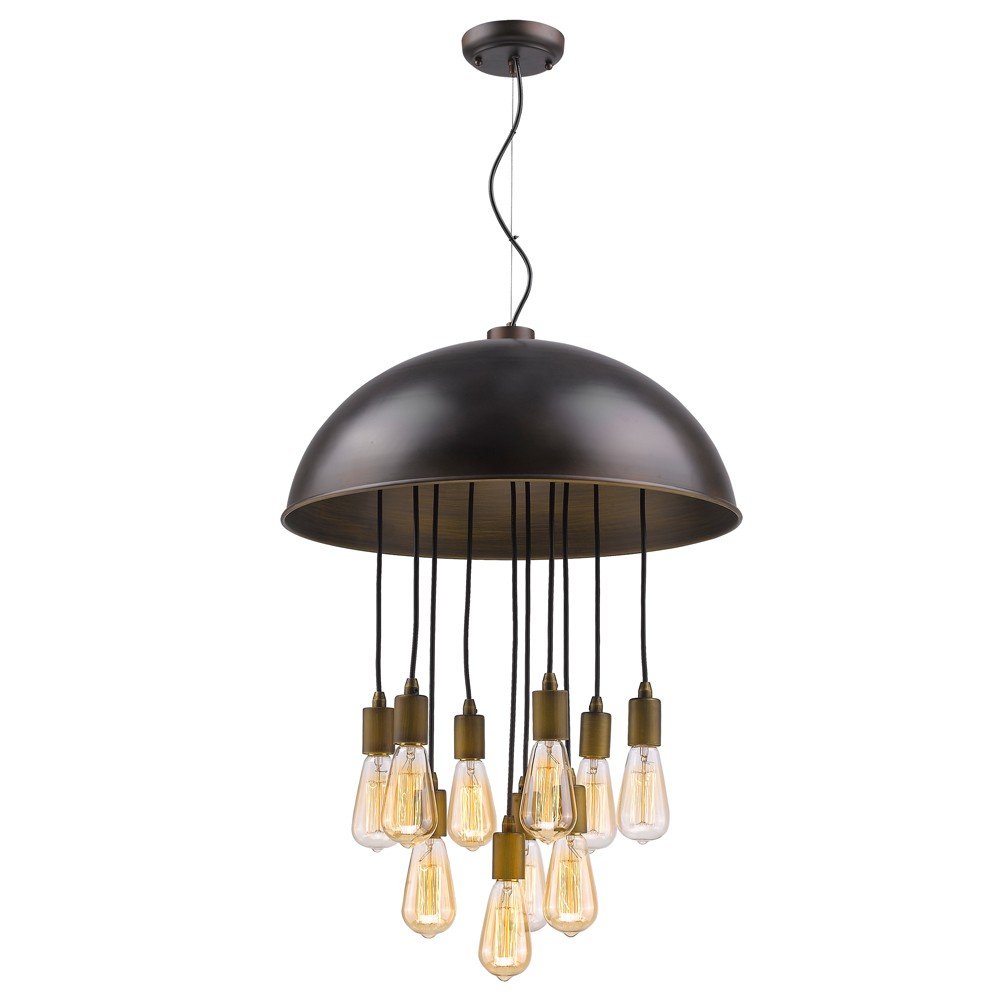 Keough 10-Light Oil-Rubbed Bronze Bowl Pendant With Raw Brass Sockets HomeRoots