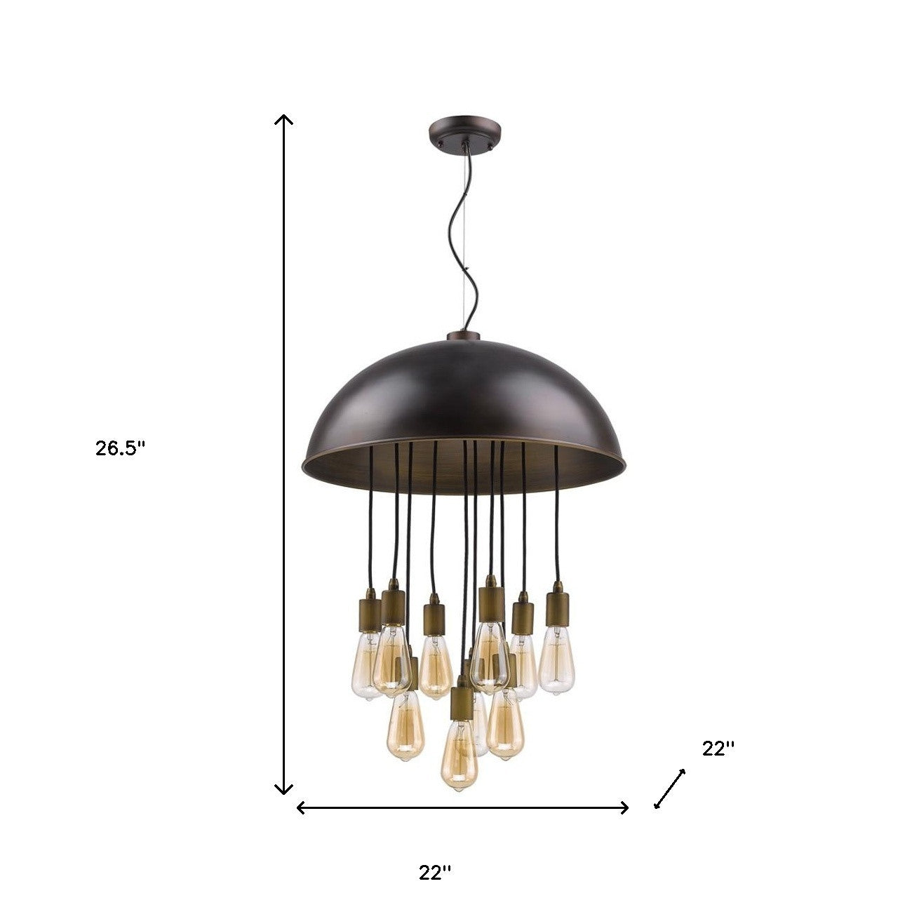 Keough 10-Light Oil-Rubbed Bronze Bowl Pendant With Raw Brass Sockets