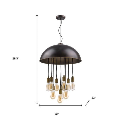 Black Iron Ten Light Dimmable Ceiling Light With Black Shades