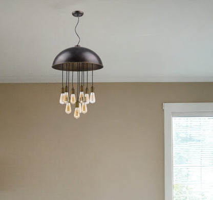 Keough 10-Light Oil-Rubbed Bronze Bowl Pendant With Raw Brass Sockets HomeRoots