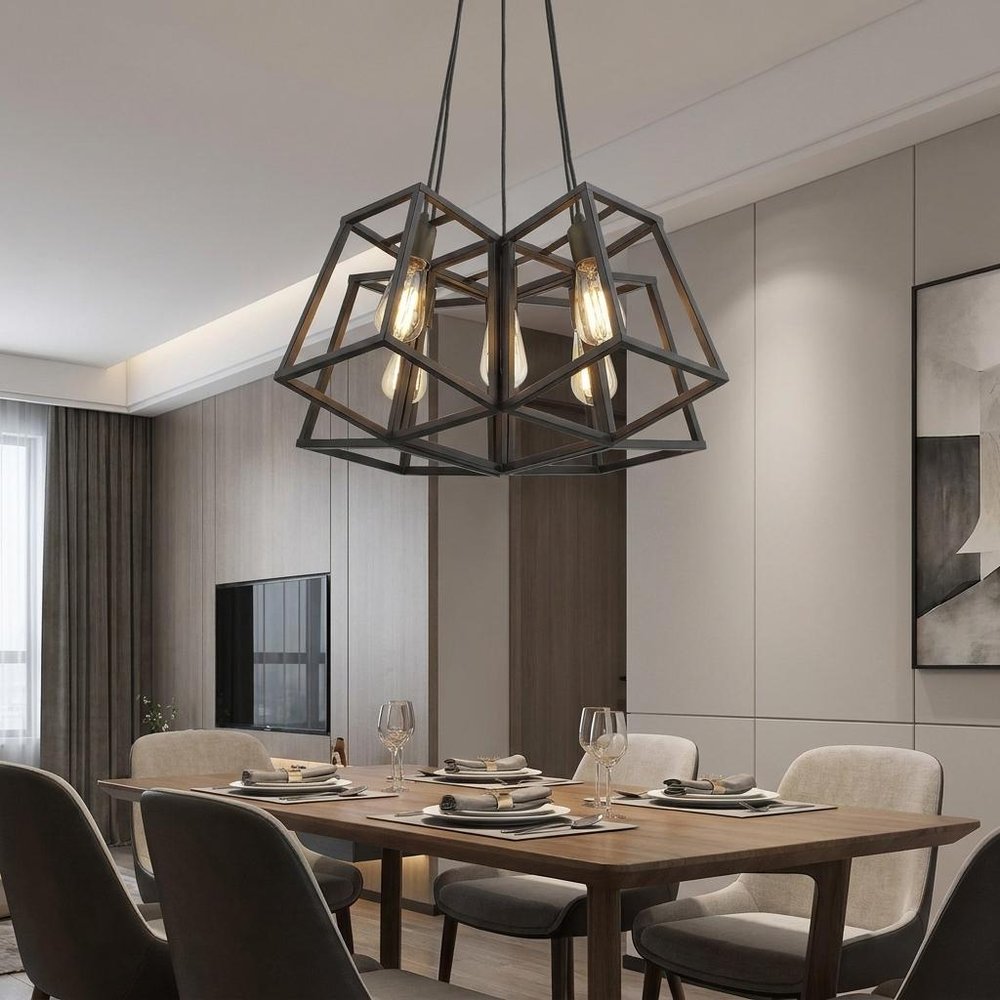 Bronze Lantern Five Light Metal Dimmable Chandelier HomeRoots