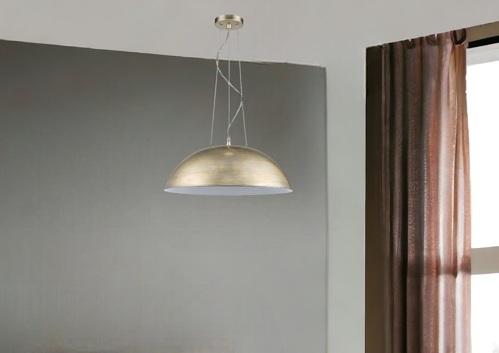 Layla 1-Light Washed Gold Bowl Pendant With Gloss White Interior Shade HomeRoots