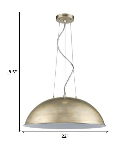 Layla 1-Light Washed Gold Bowl Pendant With Gloss White Interior Shade HomeRoots