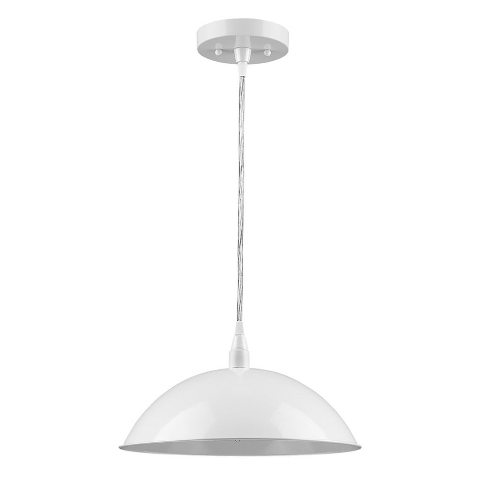 White Metal Hanging Light with Dome Shade — view 3